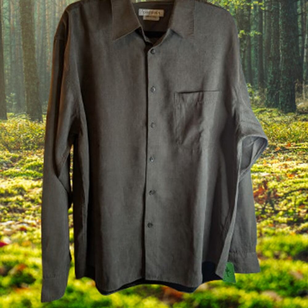 Chereskin Large NWOT polyester button down chest pocket army green men's shirt.